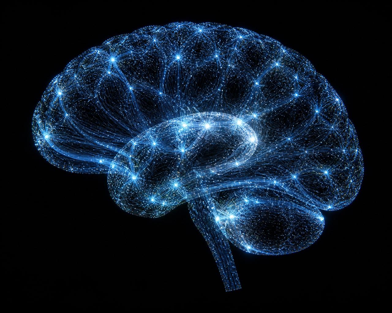 Cérebro neural azul representando IA