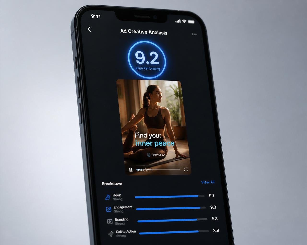 Análise de criativo com score 9.2